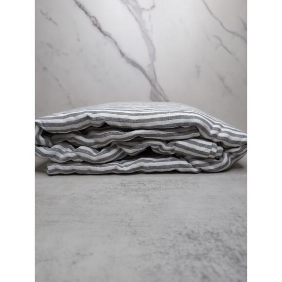 Quince European Linen Duvet Cover Set - Full/Queen Grey/White Stripe NWOT - Picture 3 of 6